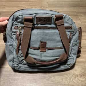 Duluth Trading Co Canvas Leather Smokey Gray Messenger Bag Briefcase Laptop